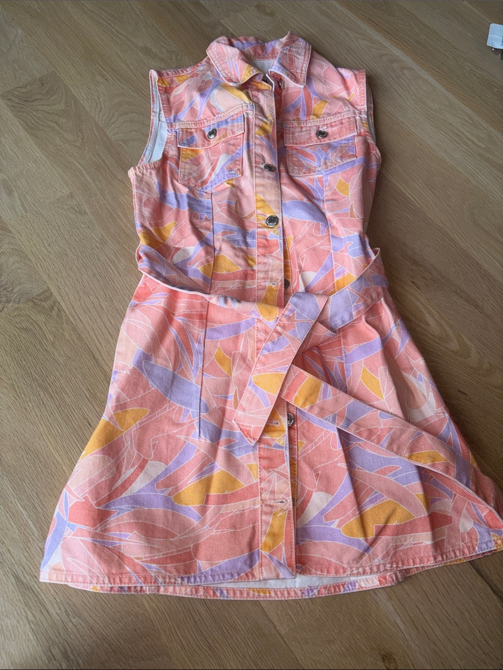 Zara Peach-Pink Abstract Print Sleeveless Mini Dress